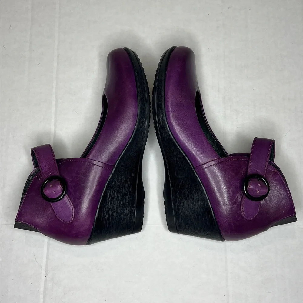Dansko Rebel Purple Leather Mary Jane Wedge Pump, Ankle Strap, EU 38, US 7.5 -8 - Picture 3 of 11